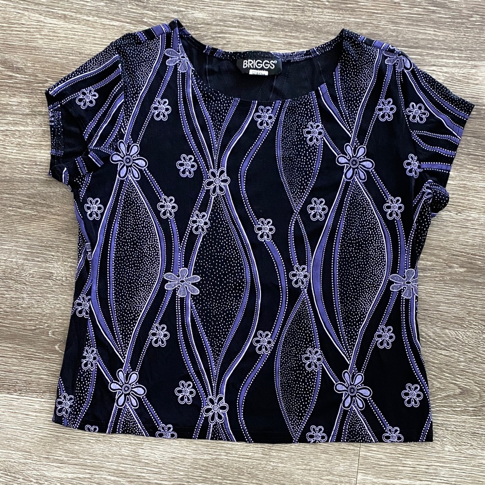 Y2k vintage purple floral retro print short sleeve top blouse medium